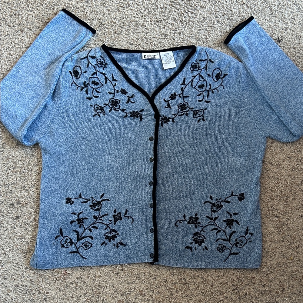 Y2K Vintage 90s Embroidered Velvet Capacity Floral Sweater Cardigan